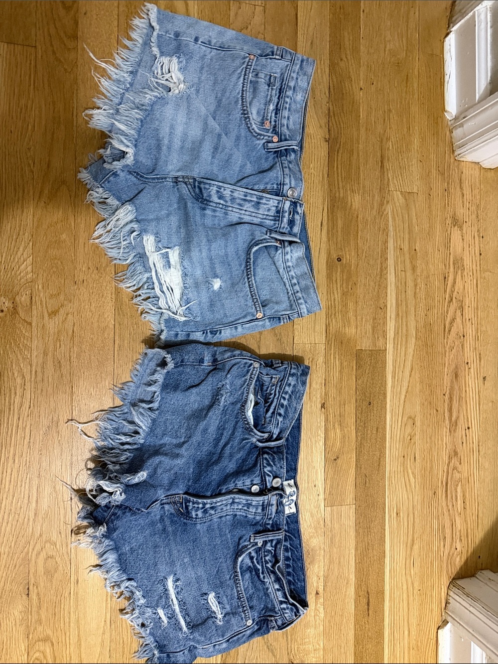 We The Free Denim Frayed Hem Distressed Women’s Shorts - Blue